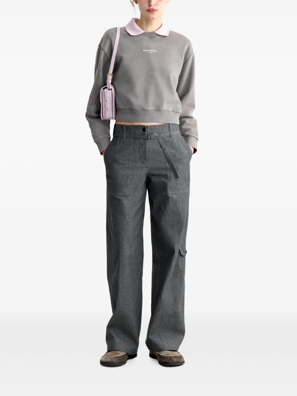 Maison Kitsuné Paris cropped sweater met geborduurd logo Grijs