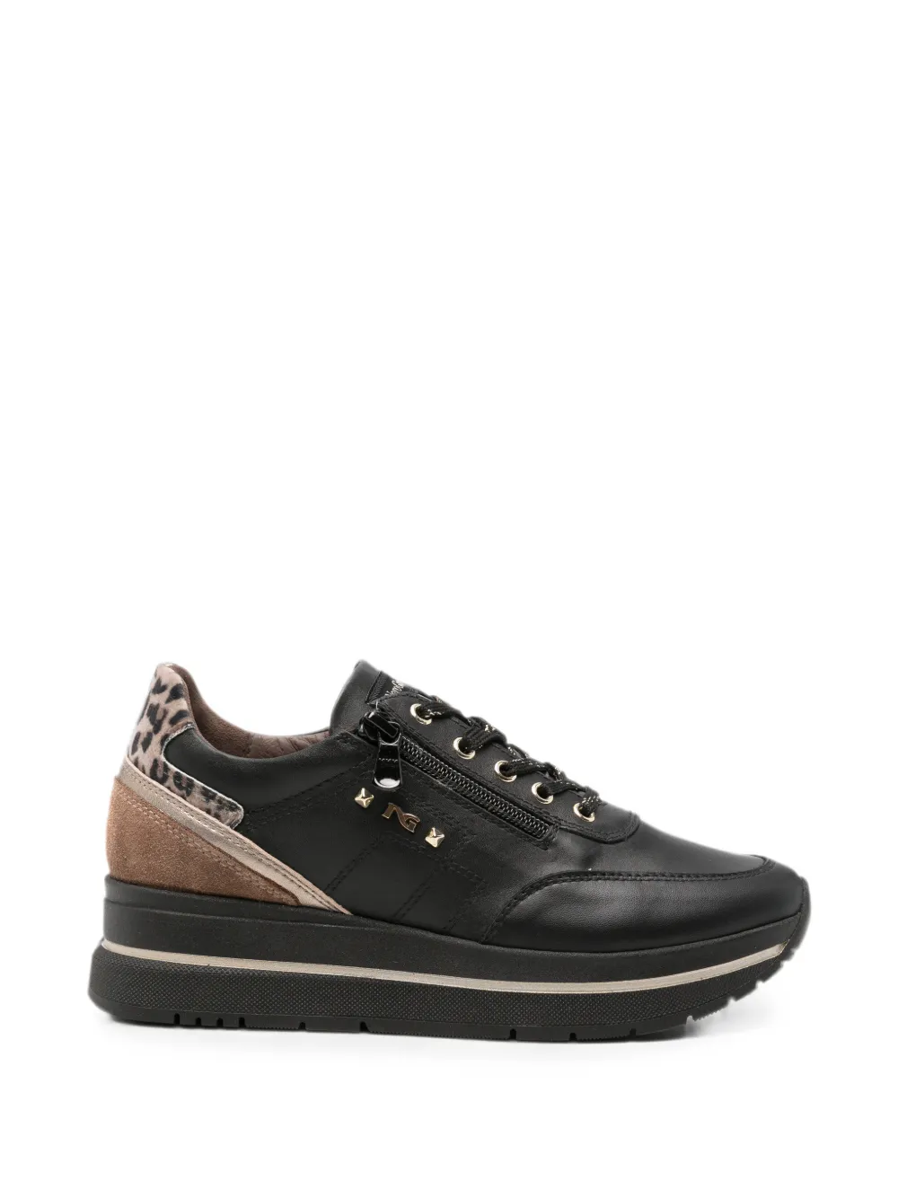 NERO GIARDINI leopard-print panelled leather sneakers