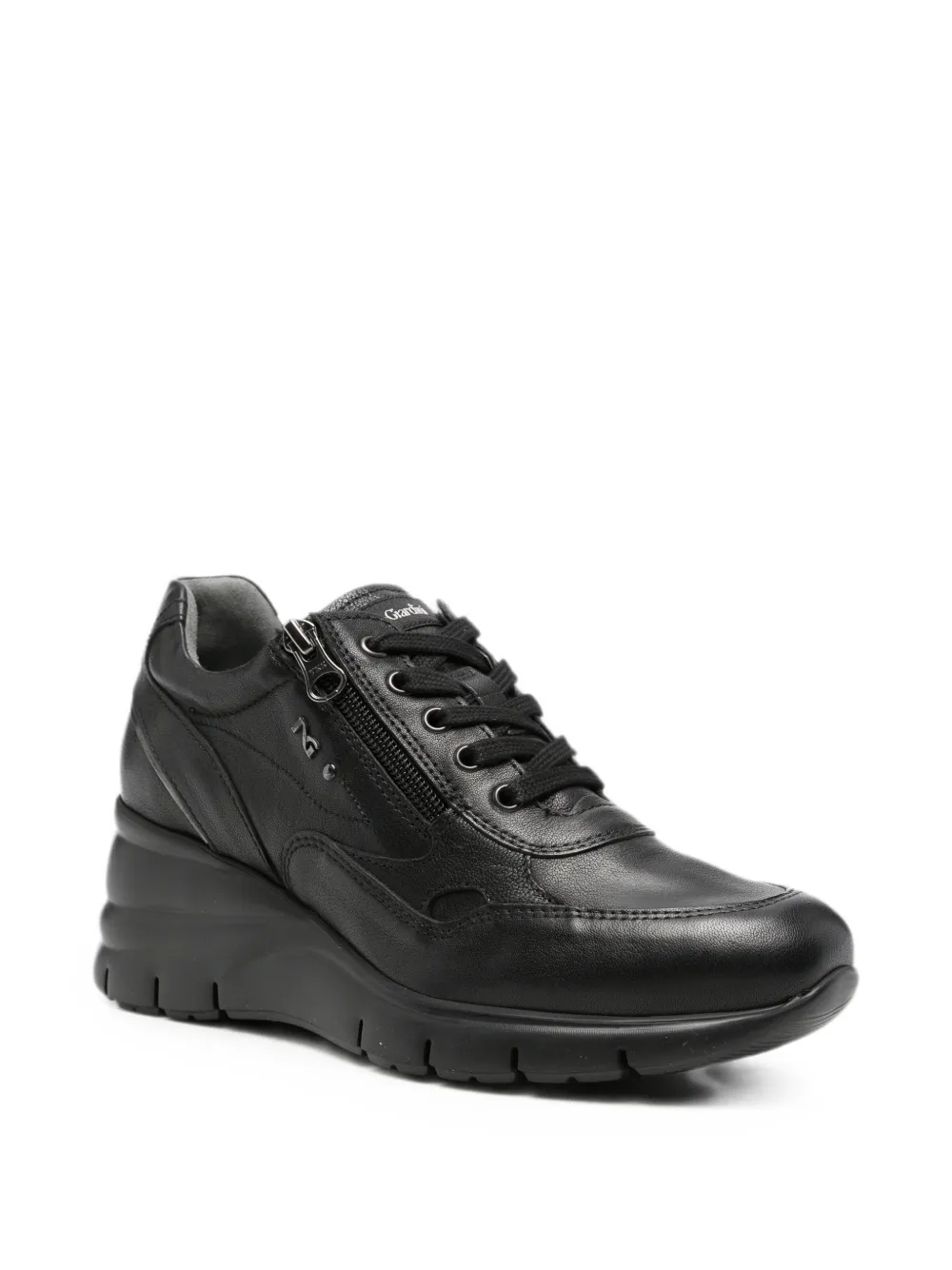 NERO GIARDINI zip-detail leather wedge sneakers Zwart