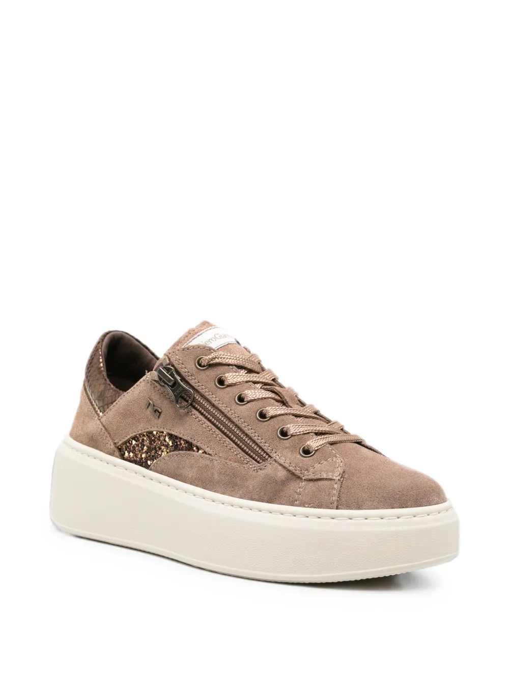 NERO GIARDINI Sneakers met glitters en rits Bruin