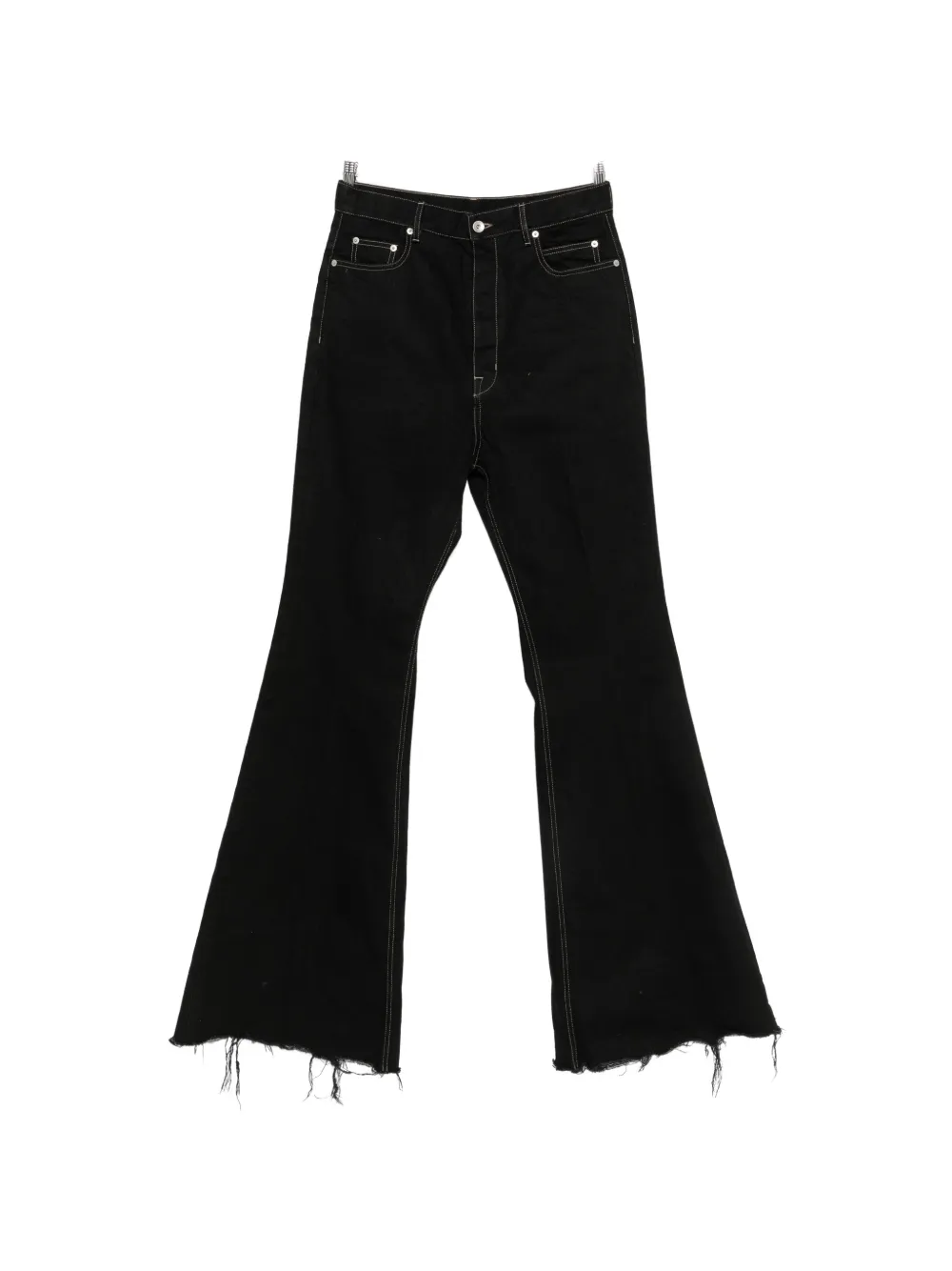 Rick Owens Bloan contrast-stitch raw-hem bootcut jeans - Nero