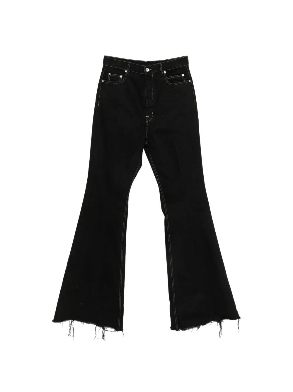 Rick Owens 블로운 배색 스티치 언피니시드 헴 부츠컷 진 | 블랙 | Image 1