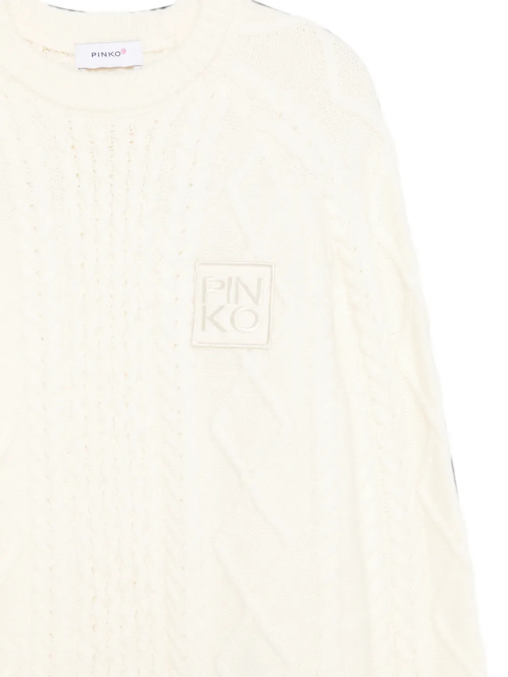 Pinko Kids Kabelgebreide trui met logopatch Beige