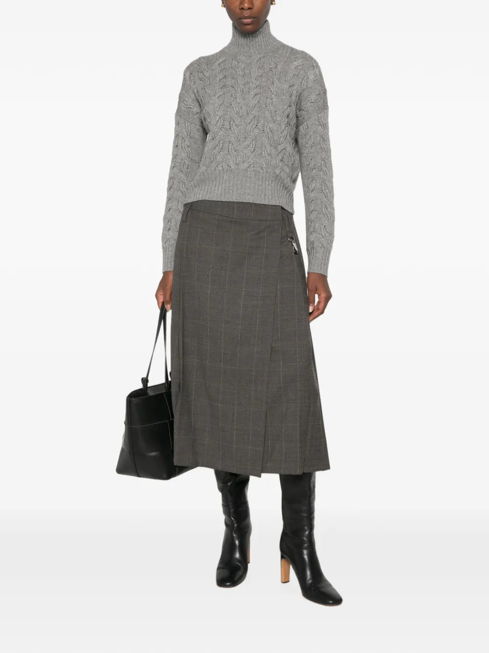 Max Mara Kabelgebreide trui met hoge hals Grijs