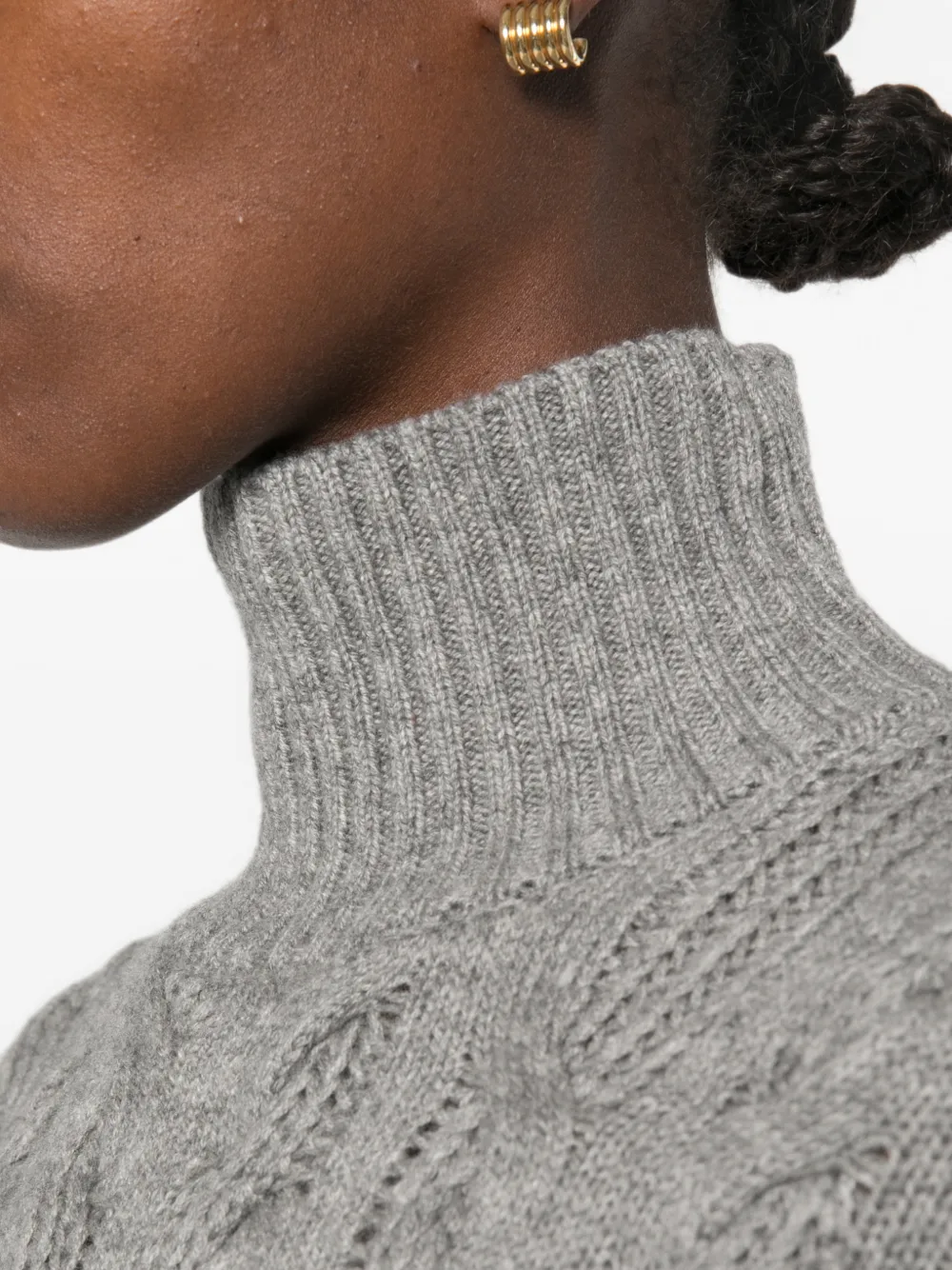 Max Mara Kabelgebreide trui met hoge hals Grijs