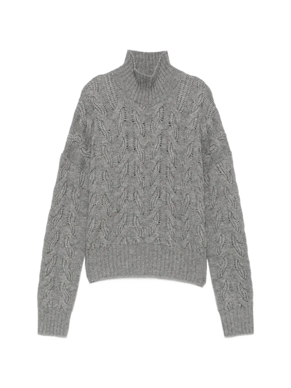 Max Mara Cable-knit High-neck Sweater In Grey