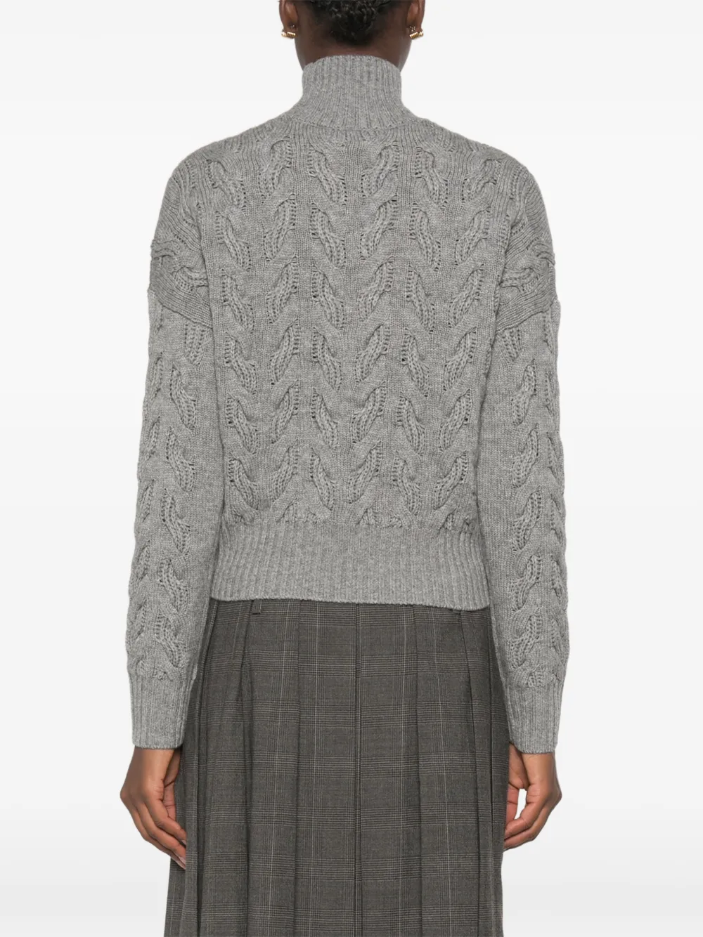 Max Mara Kabelgebreide trui met hoge hals Grijs