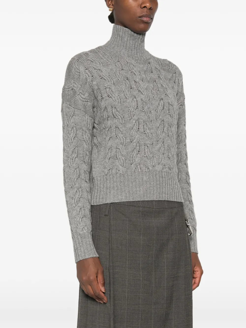 Max Mara Kabelgebreide trui met hoge hals Grijs