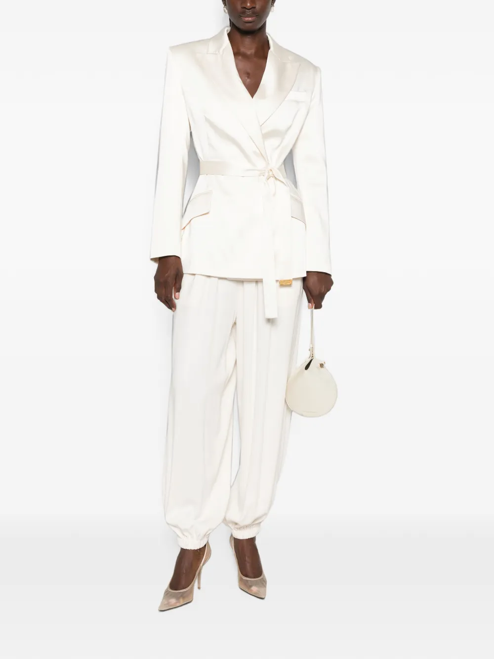 Elisabetta Franchi belted satin-finish blazer Beige