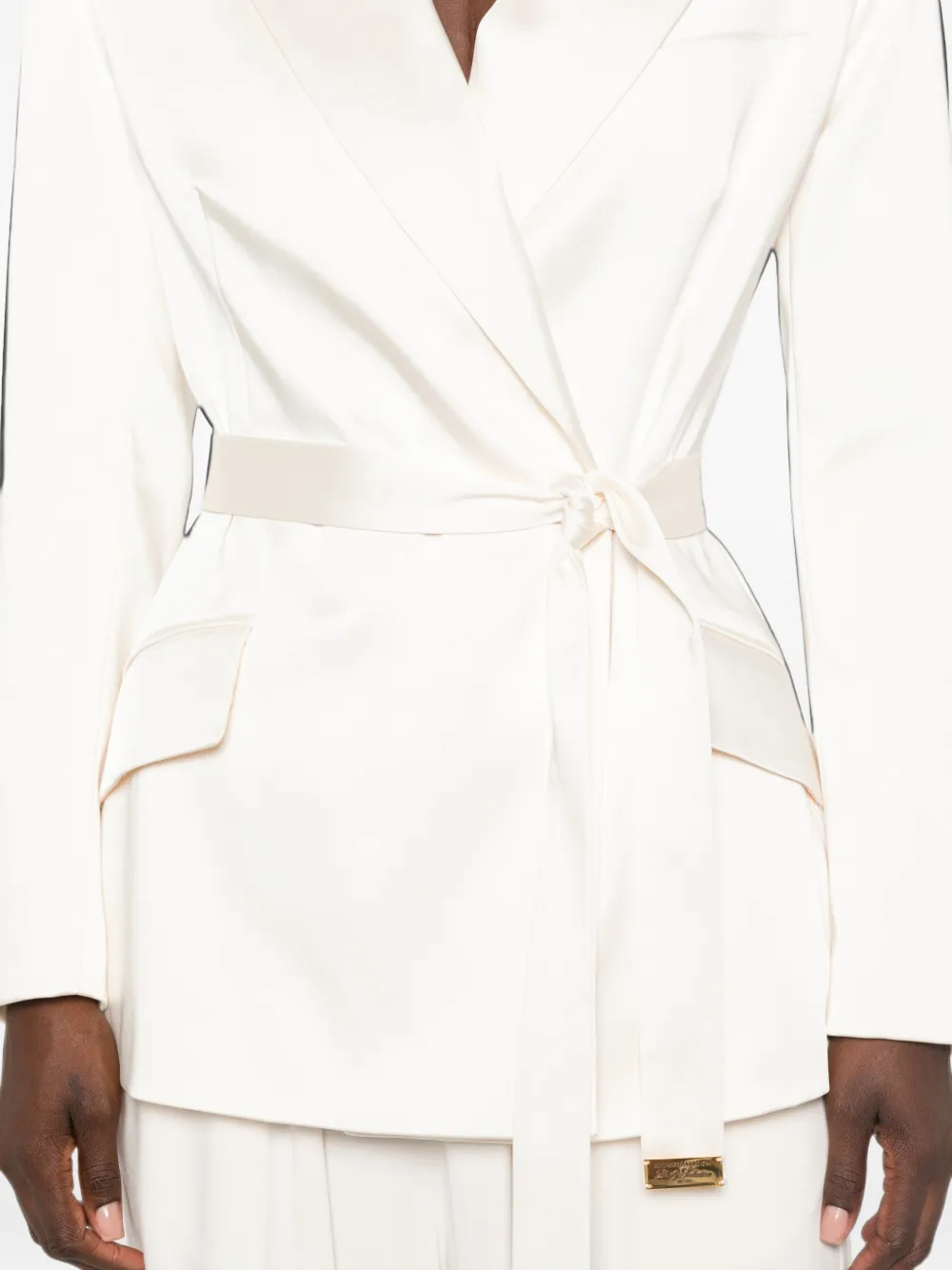 Elisabetta Franchi belted satin-finish blazer Beige