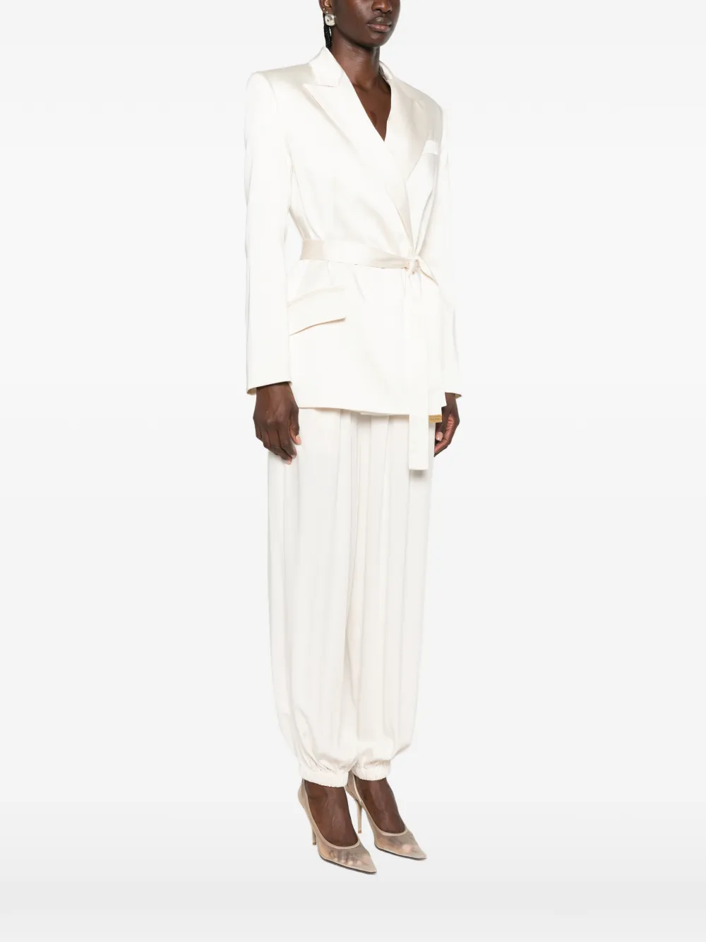 Elisabetta Franchi belted satin-finish blazer Beige
