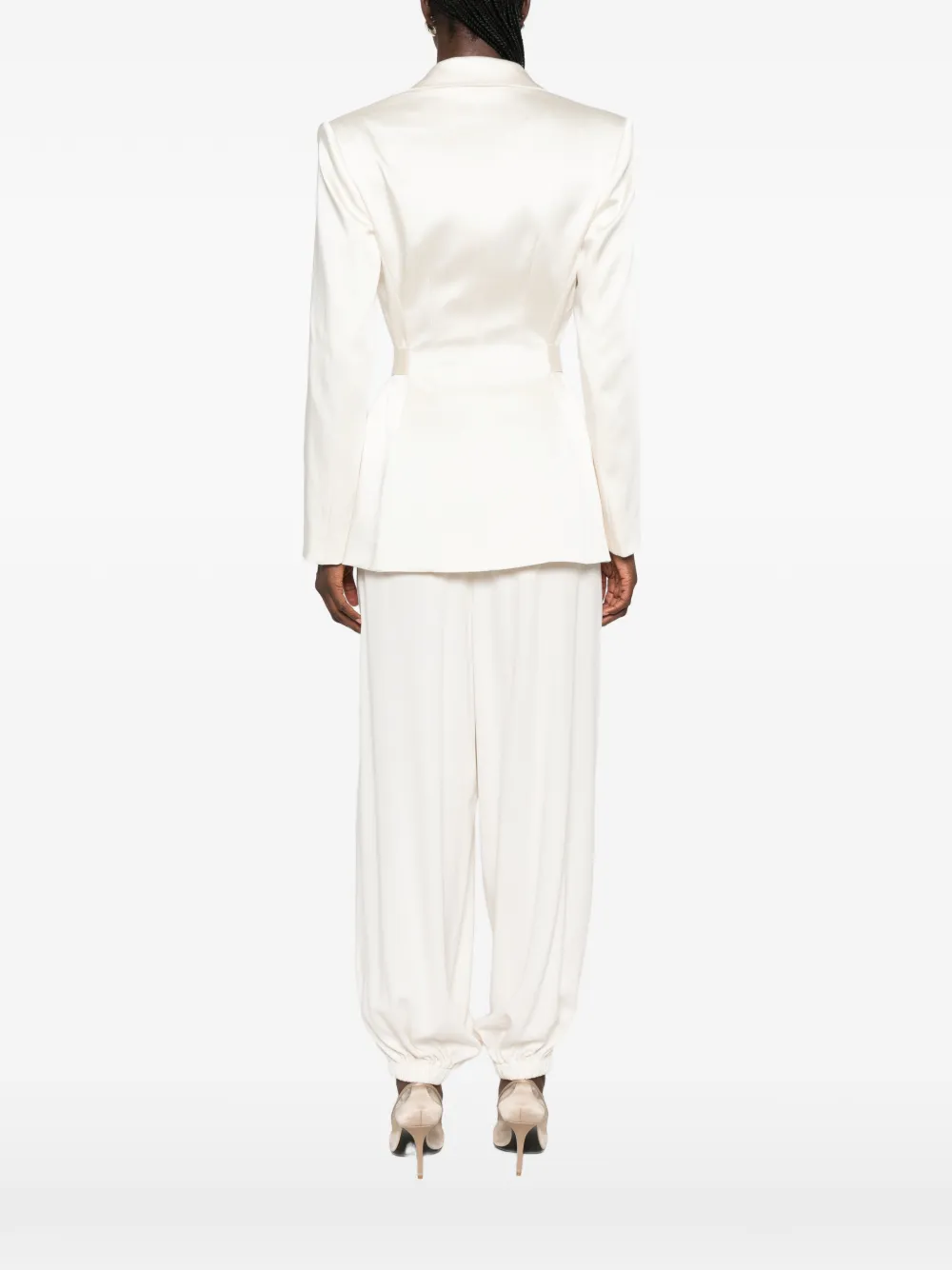 Elisabetta Franchi belted satin-finish blazer Beige