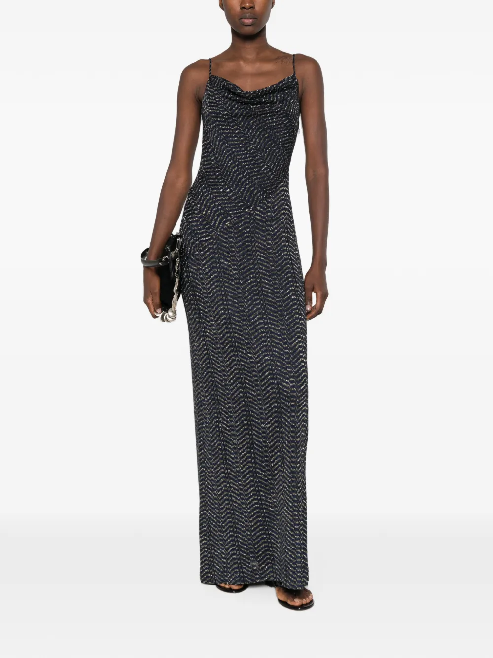 Missoni Maxi-jurk met zigzagpatroon en gedrapeerde hals Blauw