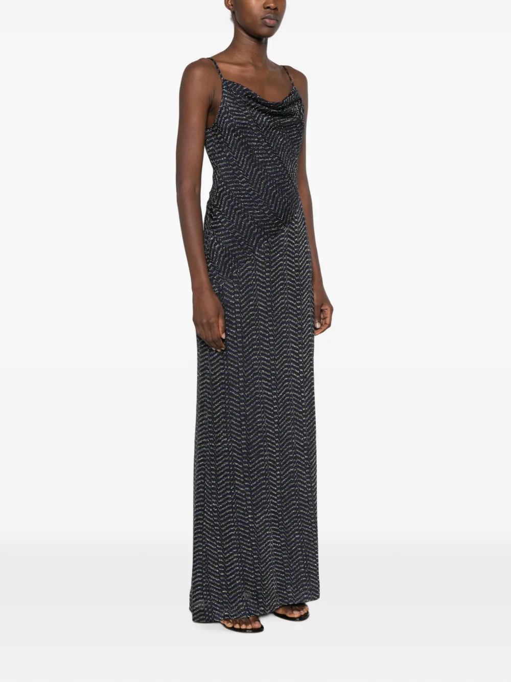 Missoni Maxi-jurk met zigzagpatroon en gedrapeerde hals Blauw