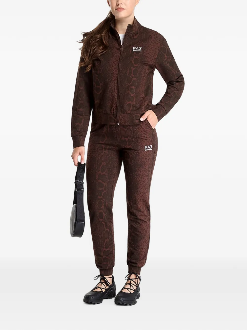 Ea7 Emporio Armani Graphic Series regular-fit sweater met rits Bruin