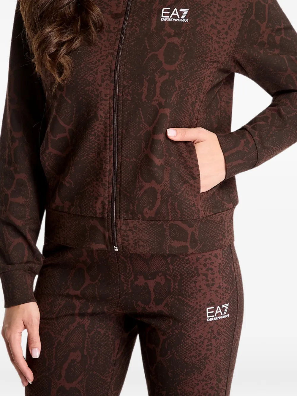 Ea7 Emporio Armani Graphic Series regular-fit sweater met rits Bruin