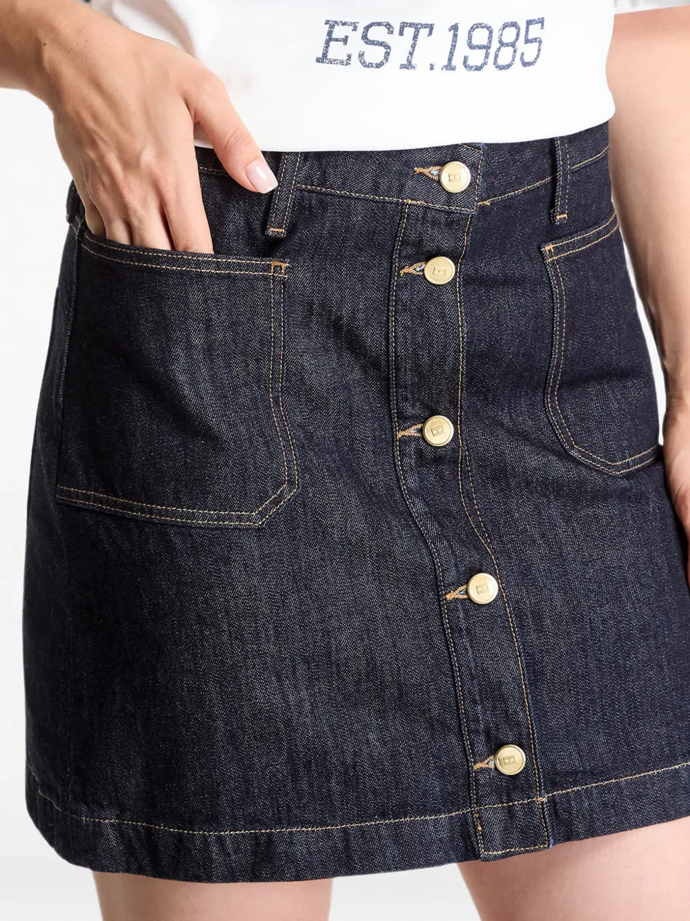 Tommy Hilfiger Button-up denim mini-rok Blauw