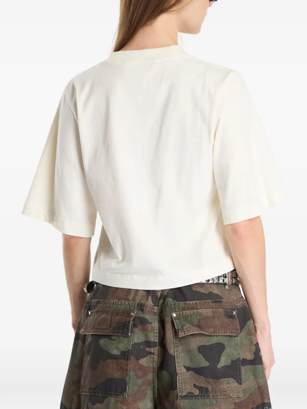 Palm Angels Boxy T-shirt met gewelfd logo Beige