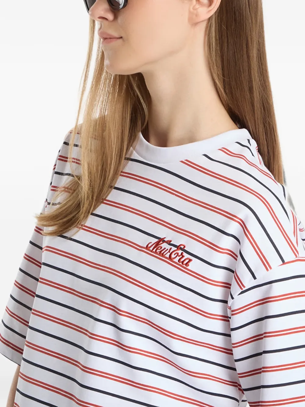 NEW ERA CAP Gestreept T-shirt met borduurwerk Wit