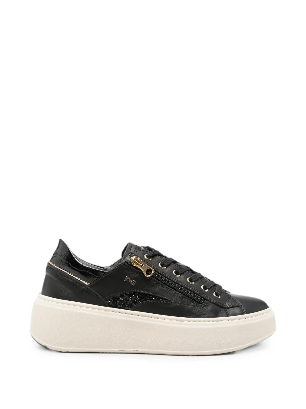 NERO GIARDINI glitter-panelled sneakers - Schwarz