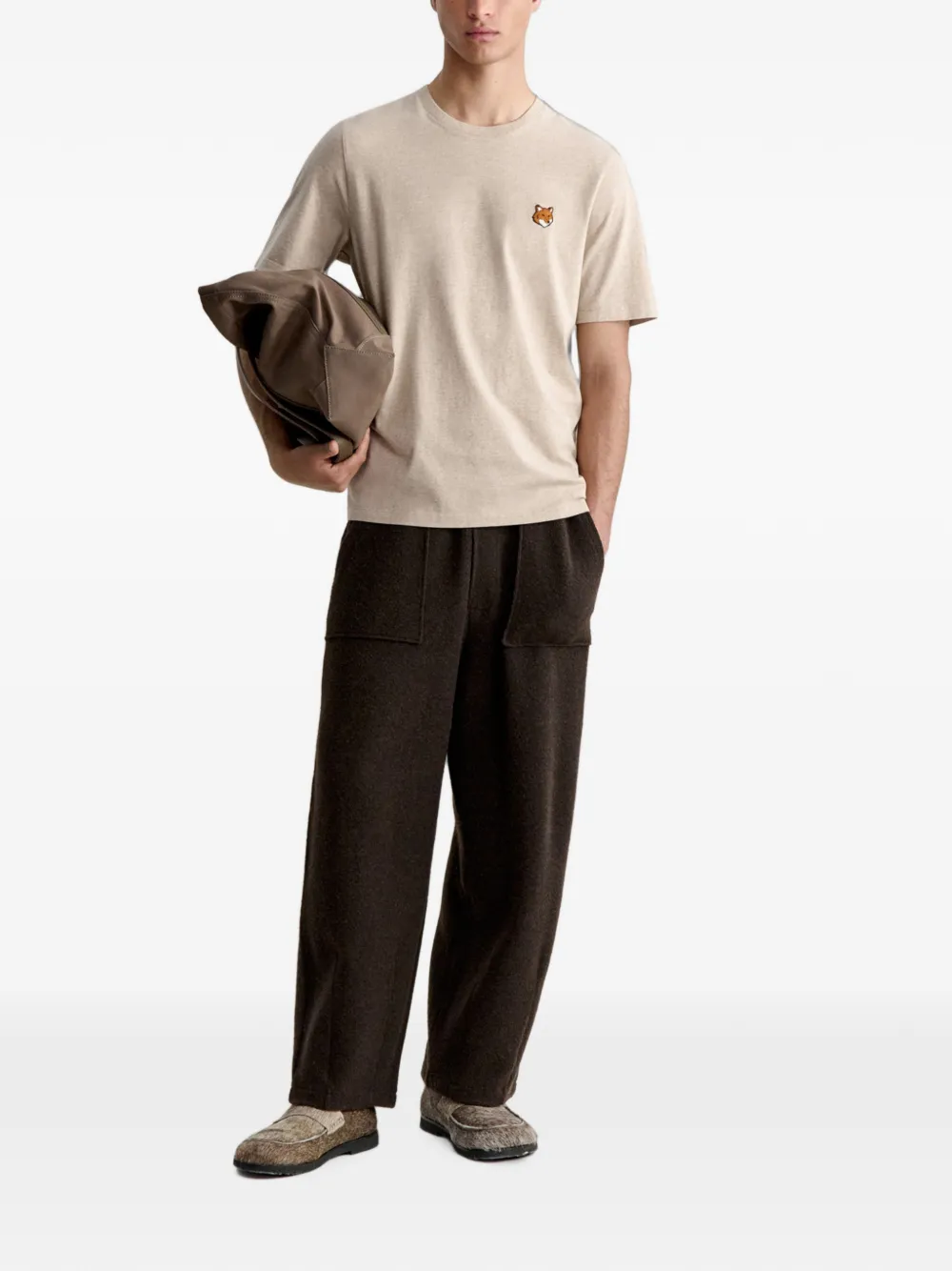 Maison Kitsuné T-shirt met vossenkop Beige