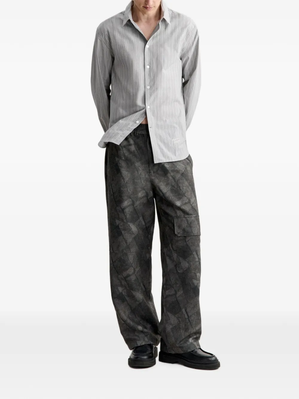 Maison Kitsuné Overhemd met geborduurd logo en verticale streep Grijs