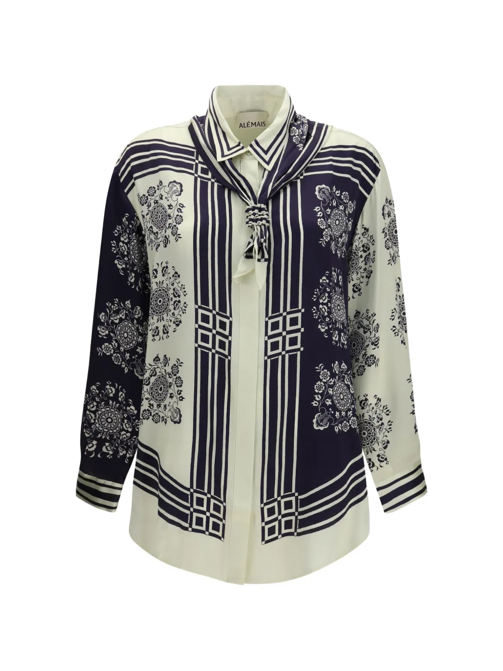 ALEMAIS Banderra scarf silk shirt - Toni neutri