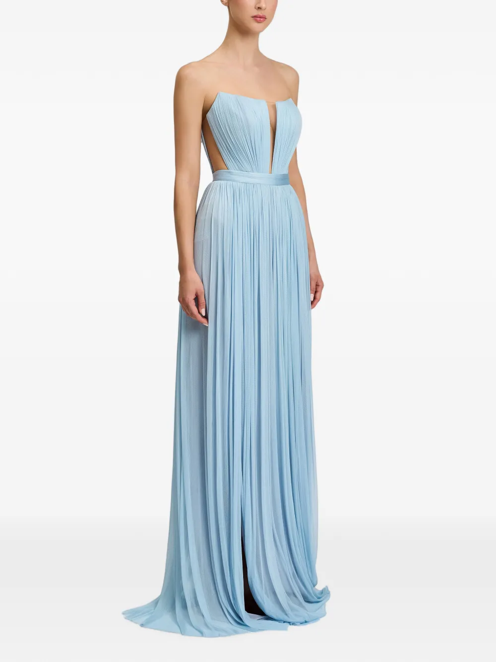 CRISTALLINI Serena zijden maxi-dress met plooien Blauw