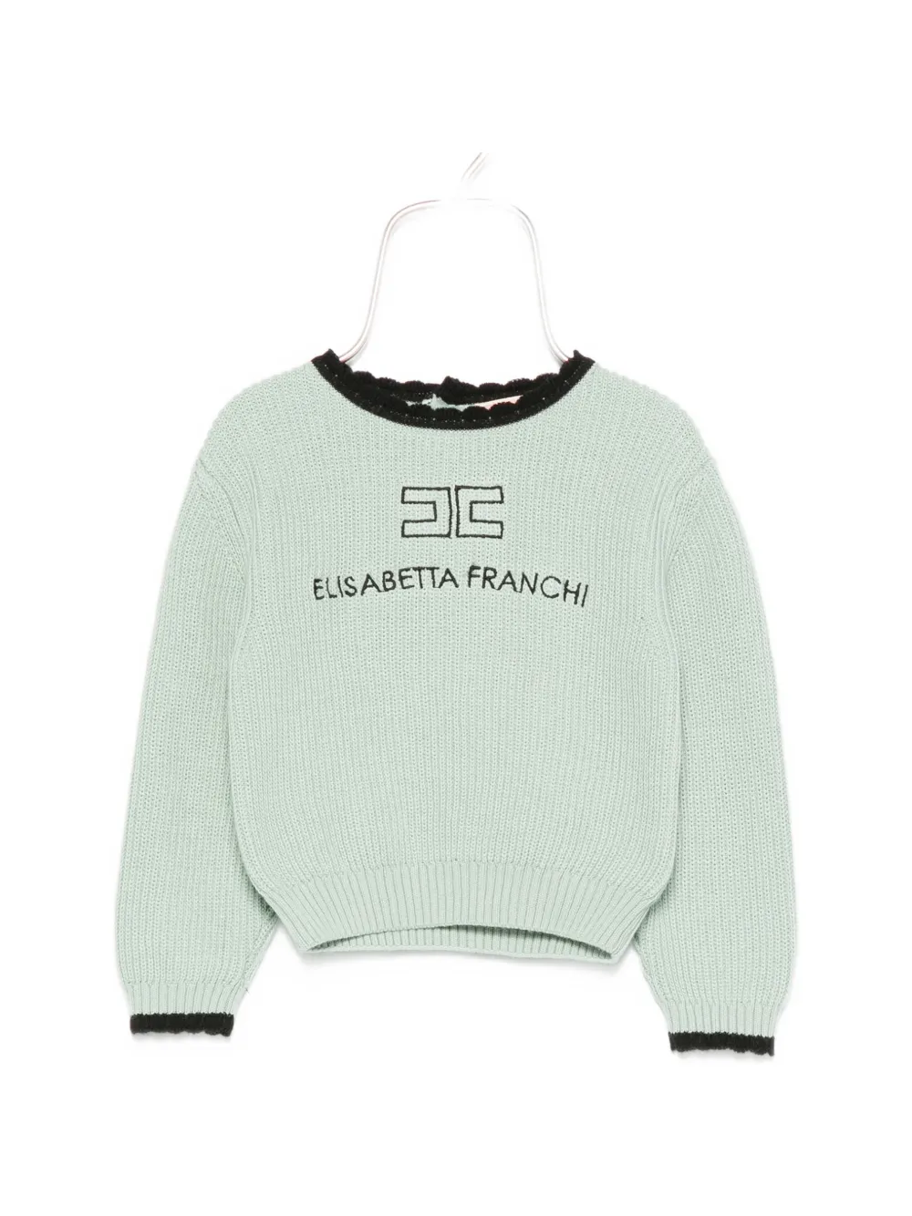 Elisabetta Franchi La Mia Bambina logo-embroidered scalloped-trim sweater - Verde