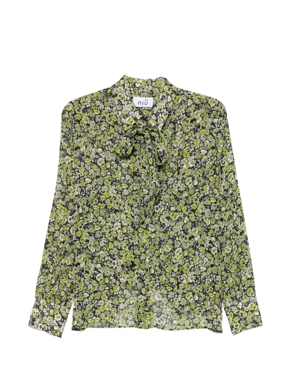 Niu floral-print pussy-bow blouse - Verde