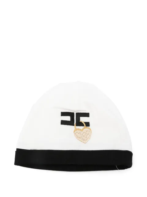 Elisabetta Franchi La Mia Bambina logo-embroidered heart-patch beanie hat