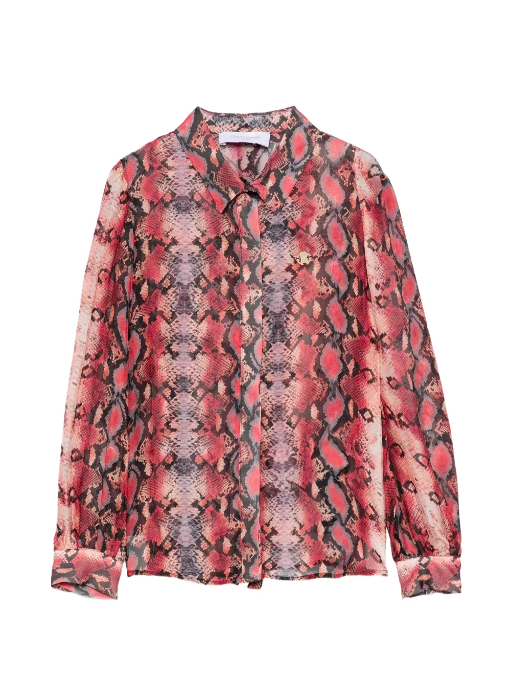 Roberto Cavalli Junior snakeskin-print logo-plaque shirt - Rosa