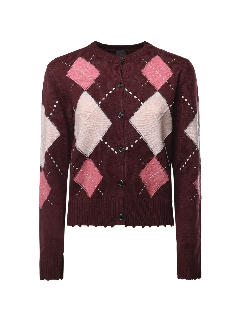 PINKO argyle-pattern button-up cardigan - Rosso