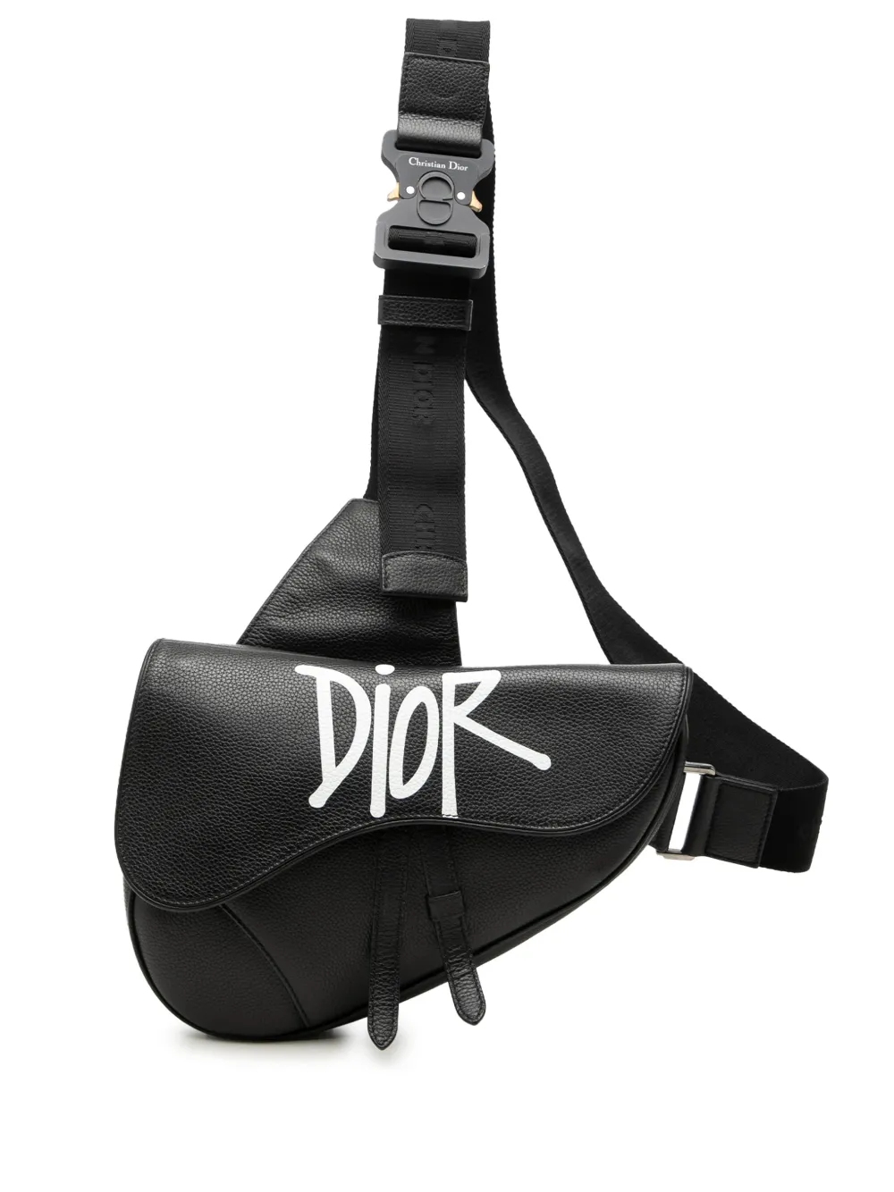Christian Dior Pre-Owned 2020 Shawn Stussy Grained Calfskin Saddle Bag crossbody bag - Nero
