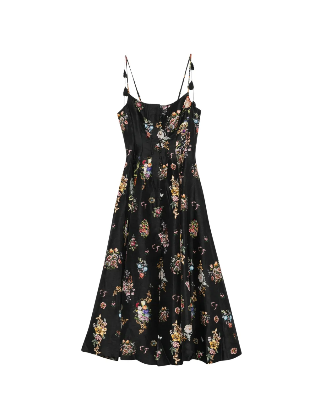 Camilla Abito midi con cristalli e stampa a fiori - Nero