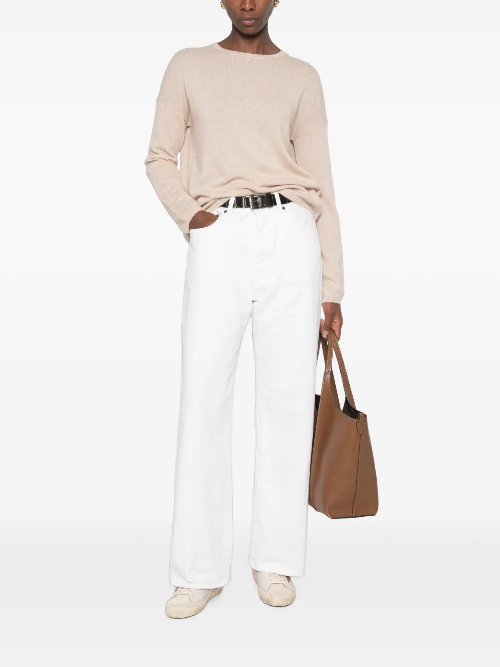 Allude Trui met ronde hals en verlaagde schouders Beige