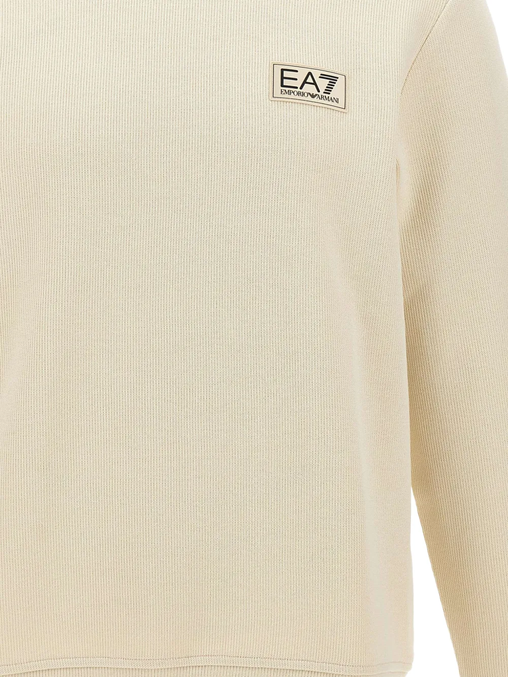 Ea7 Emporio Armani Trui met geribbelde afwerking en logopatch Beige