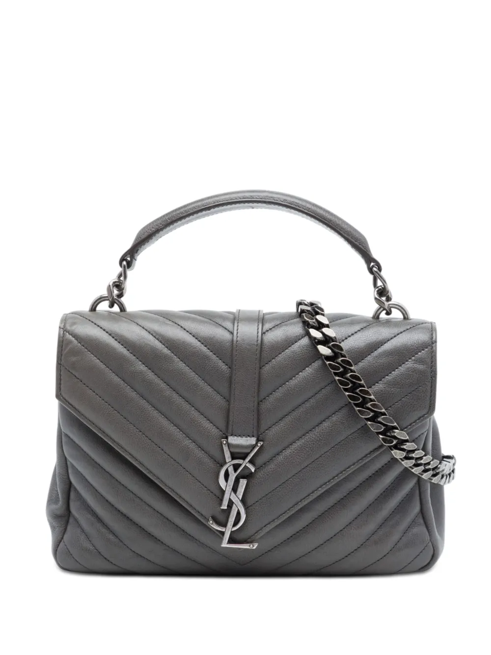 Saint Laurent Pre-Owned 2015 Medium Chevron Sheepskin Monogram College satchel - Grigio