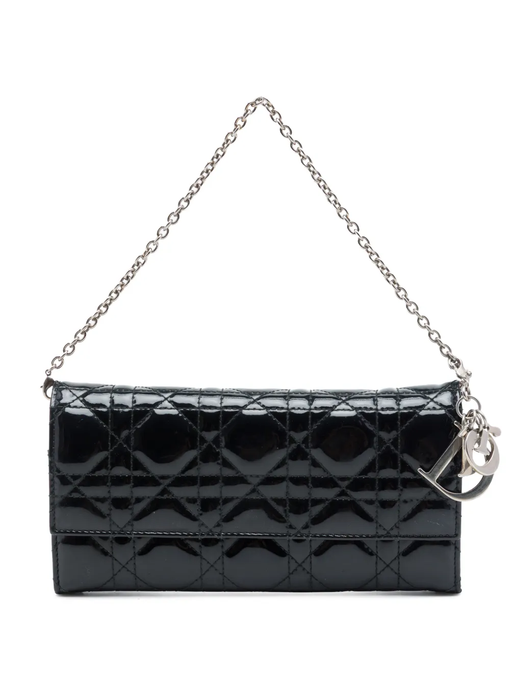 Christian Dior Pre-Owned 2010 Patent Cannage Lady Dior Wallet On Chain handbag - Nero