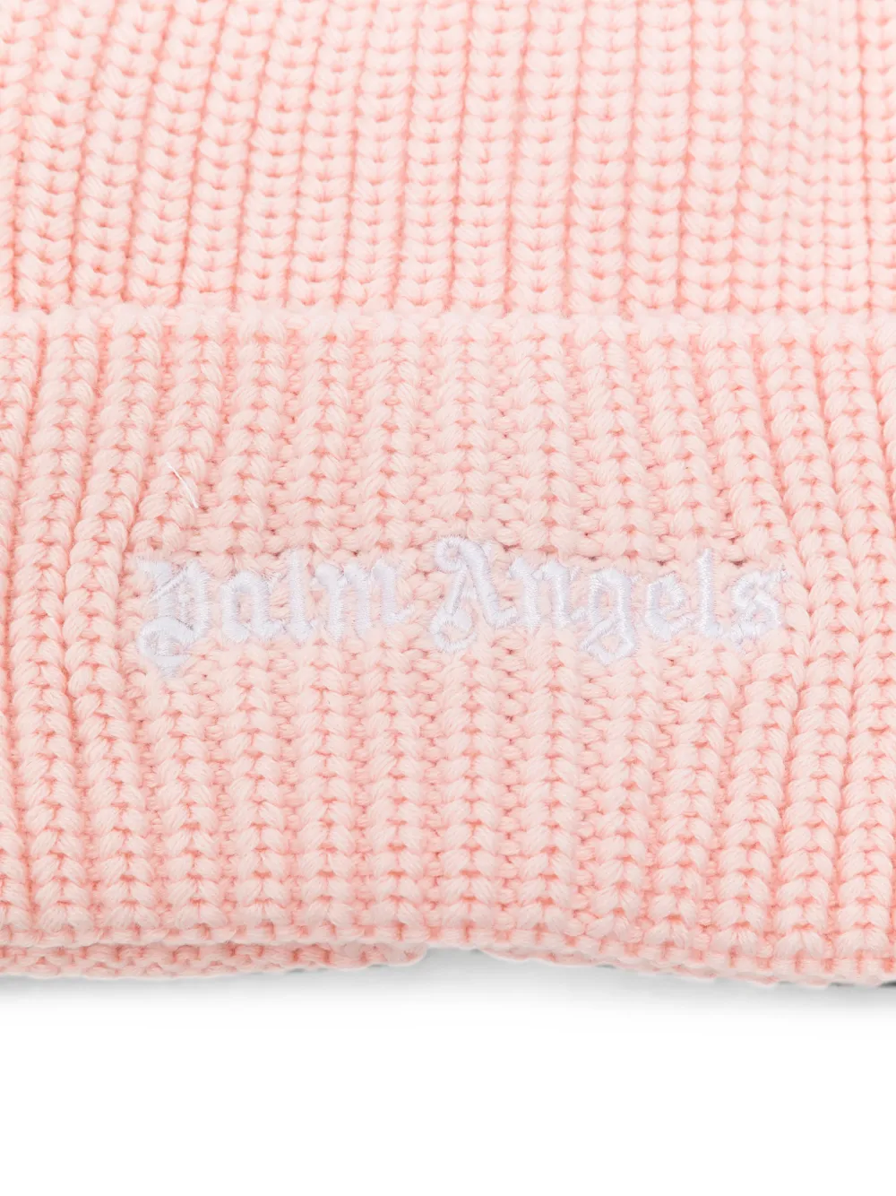 Palm Angels Kids Ribgebreide muts met geborduurd logo Roze