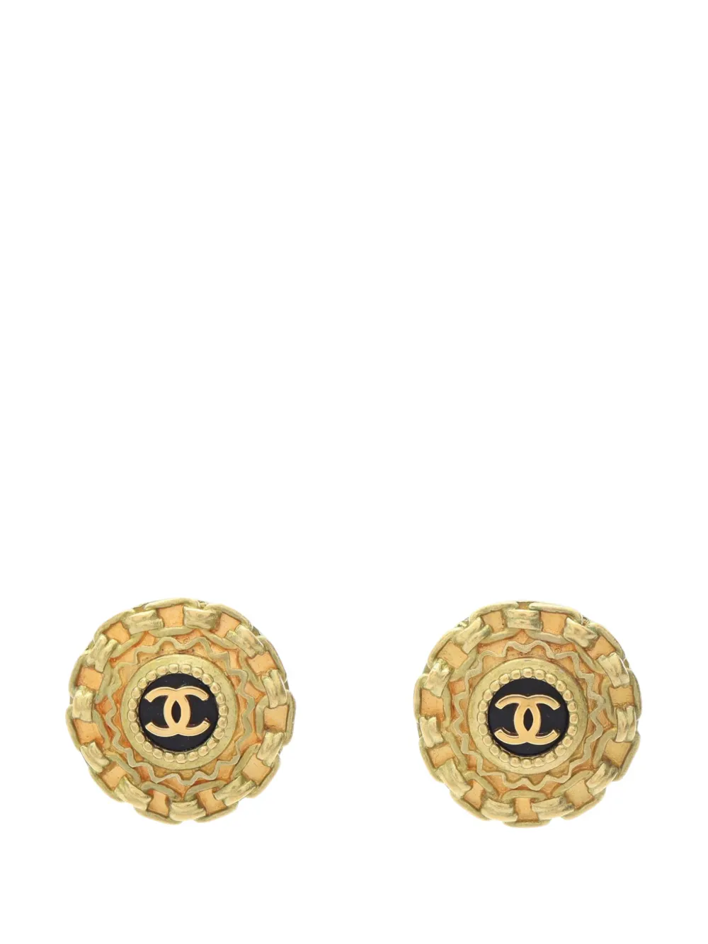 CHANEL Pre-Owned 1995 CC Gold Plated Enamel Chain Link Round Clip on Earrings costume earrings - Oro