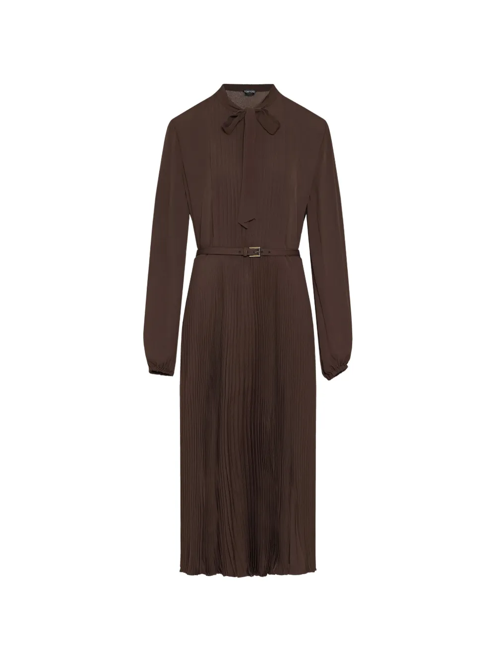 TOM FORD viscose crepe-de-chine sunray plisse lavalliere dress - Marron