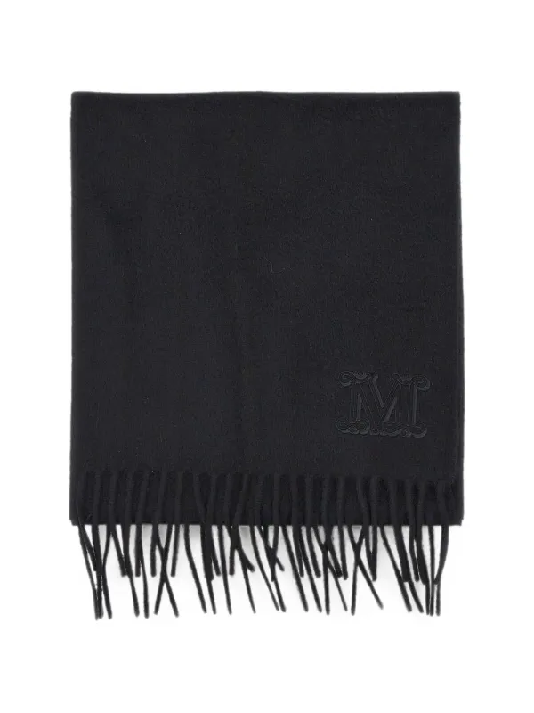 Max Mara Cashmere Stole with Monogram Embroidery in Black
