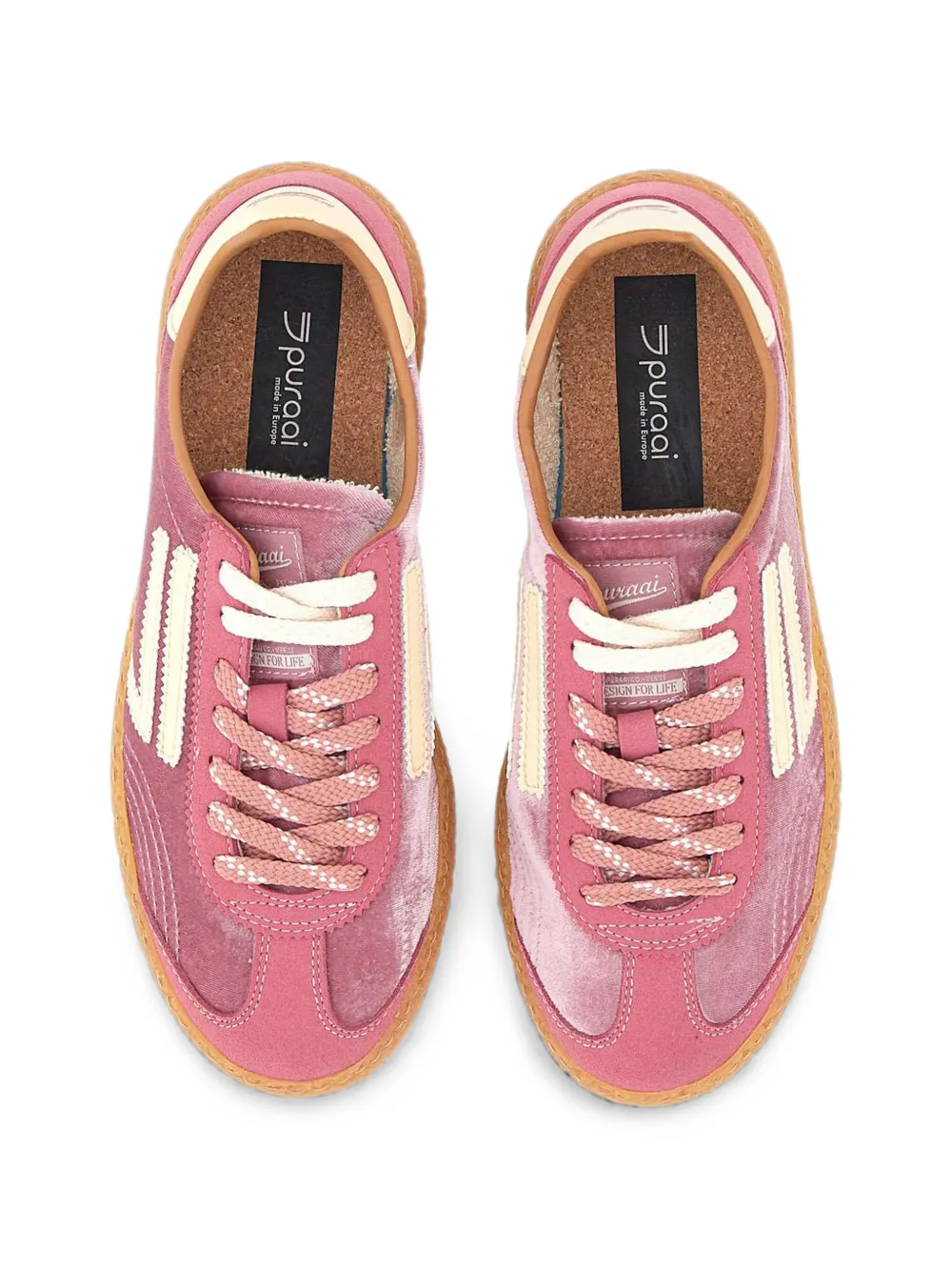 Puraai velvet-effect panelled sneakers Roze