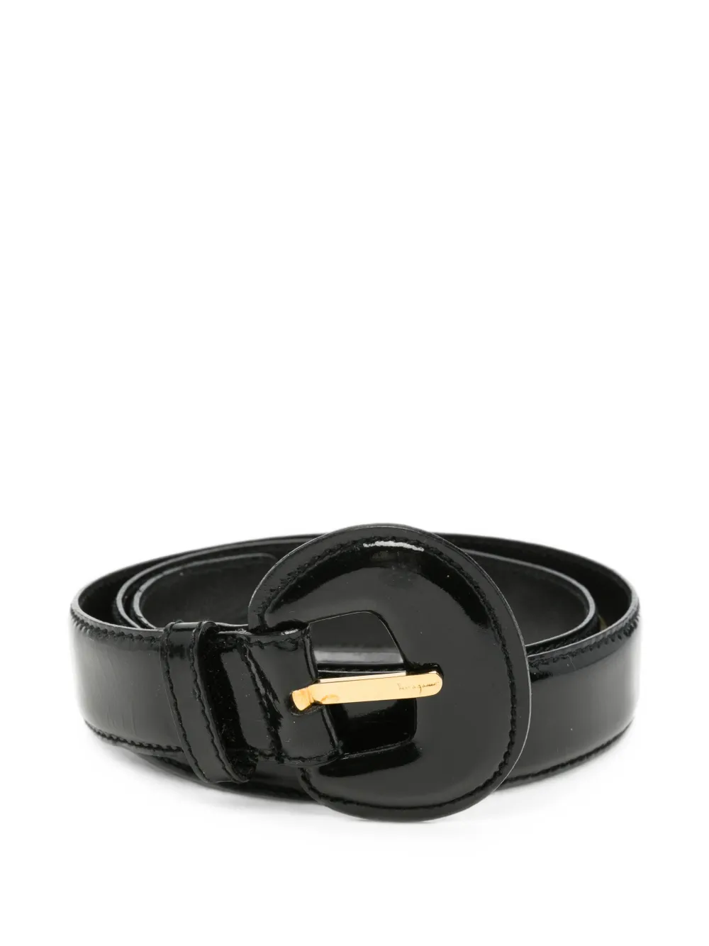 Ferragamo Pre-Owned Cintura Gancini in pelle verniciata anni '80 - Nero