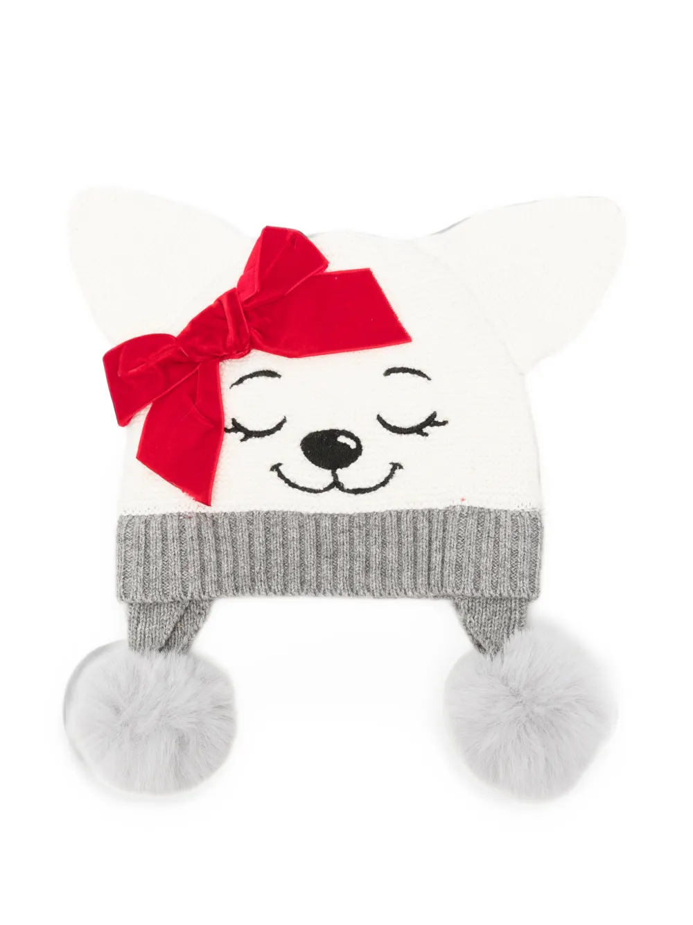 Monnalisa bow-detail animal-motif beanie hat - Bianco