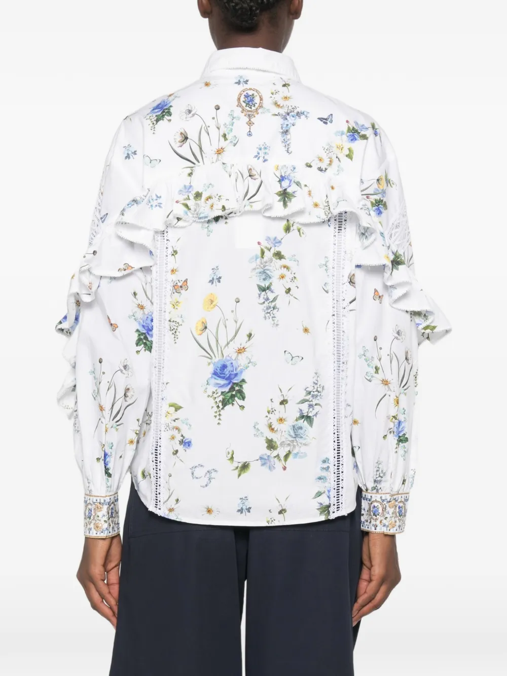 Camilla Blouse met bloemenprint en ruches Wit