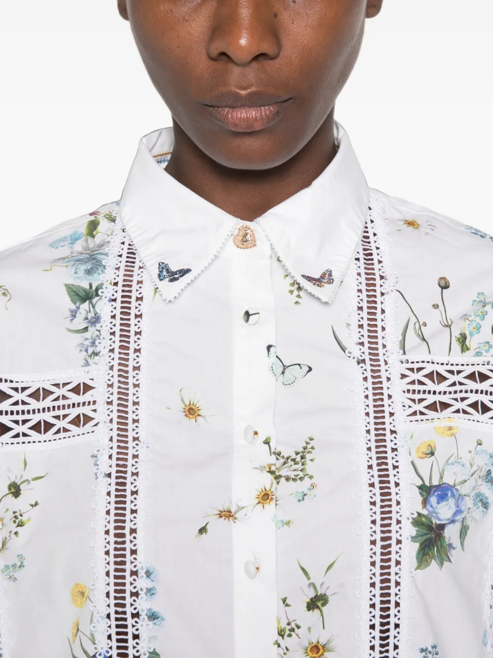 Camilla Blouse met bloemenprint en ruches Wit