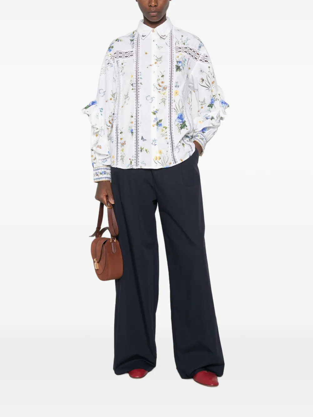Camilla Blouse met bloemenprint en ruches Wit
