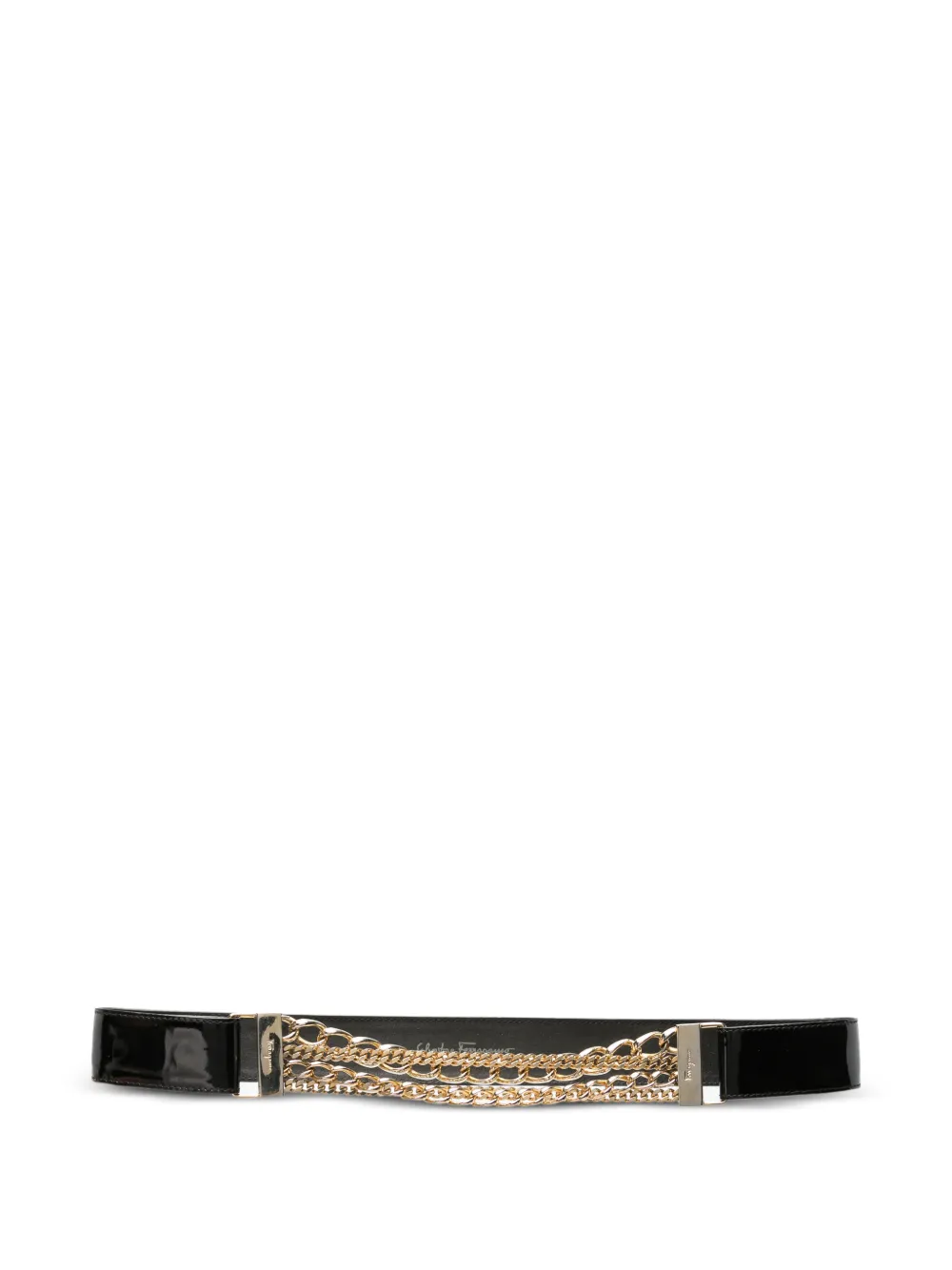 Ferragamo Pre-Owned Cintura in pelle verniciata con catena anni '80 - Nero